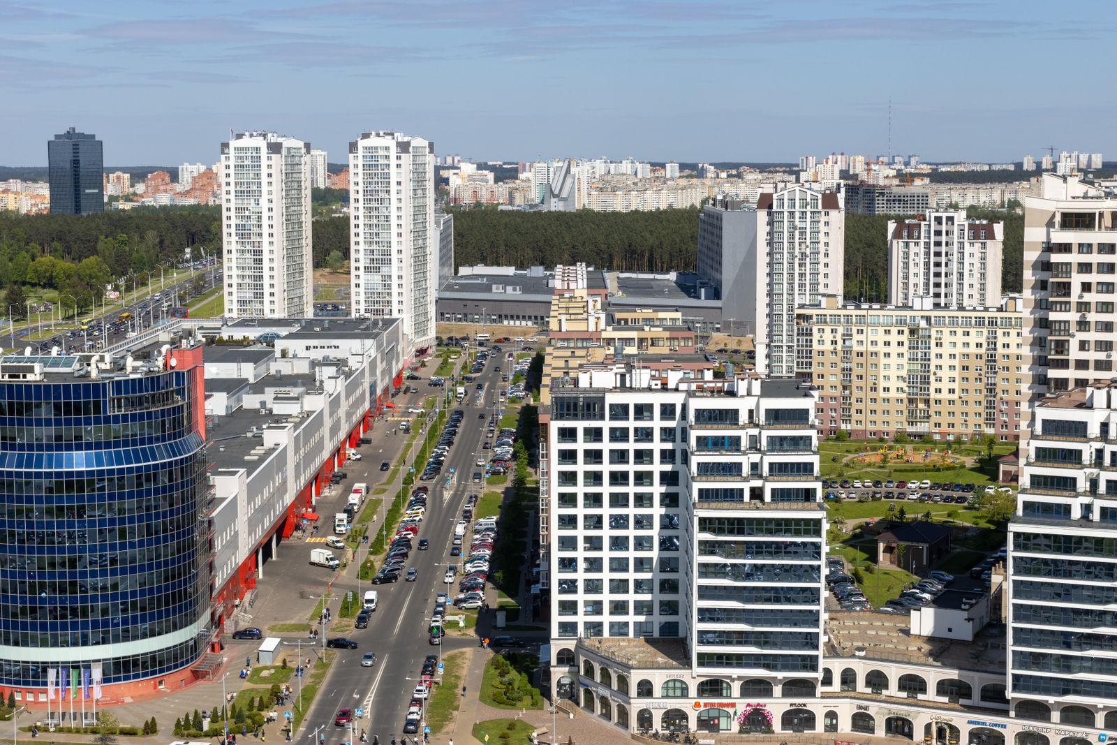 Business park buildings and roads viewed from the air
