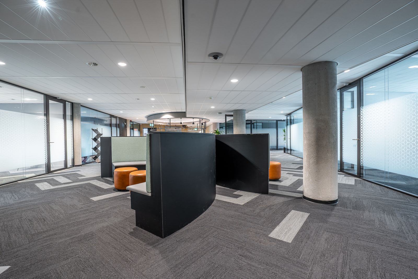 Reception area of a downtown brokerage office