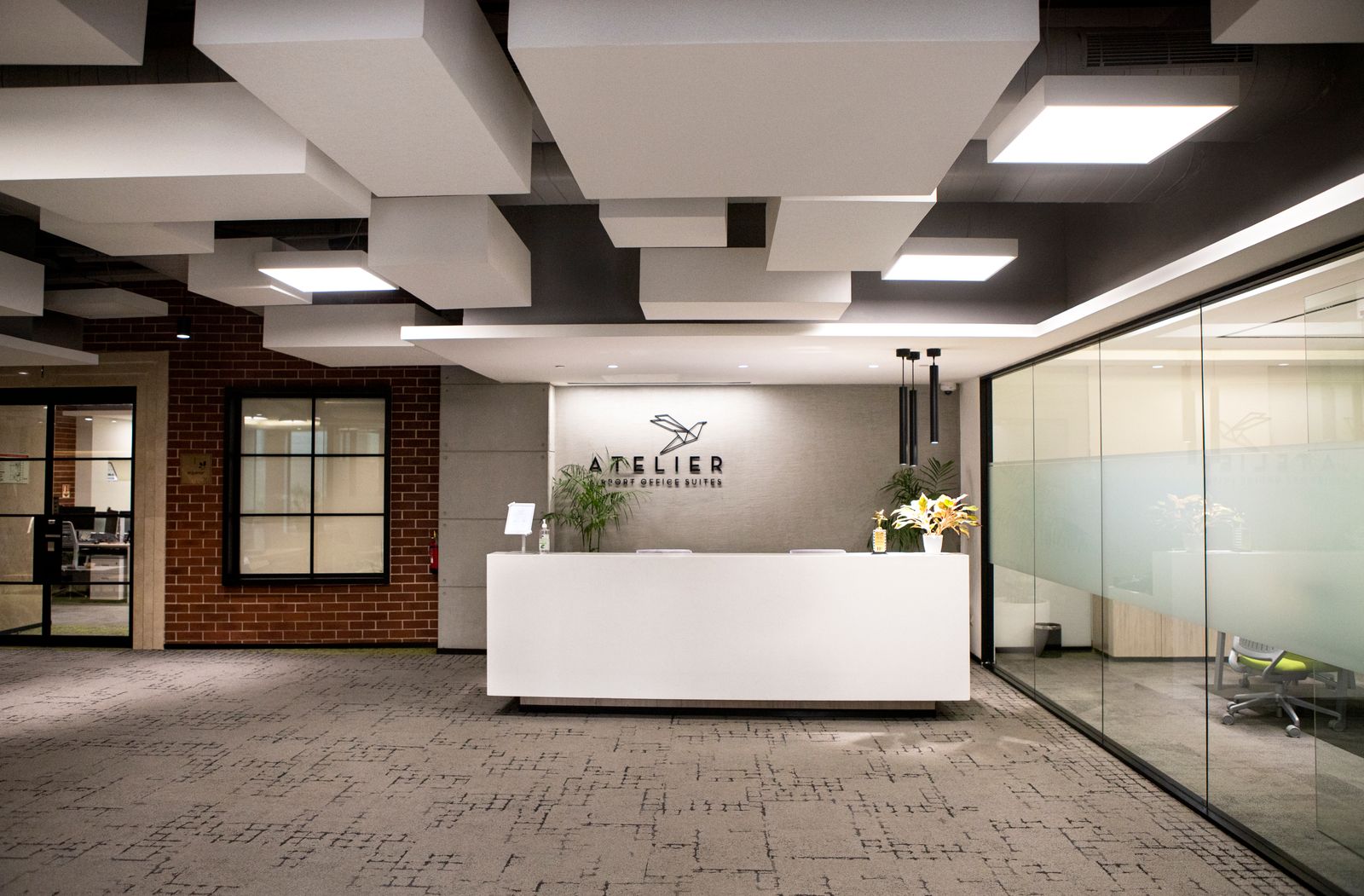 Brokerage office interior with meeting space